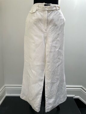 Theory Cream Linen Blend Cropped Pants Wide Leg Size 10